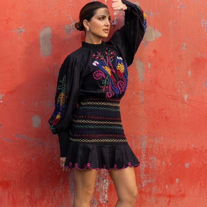 Nwt Farm Rio Navy Tropical Tapestry Embroidered Minidress S